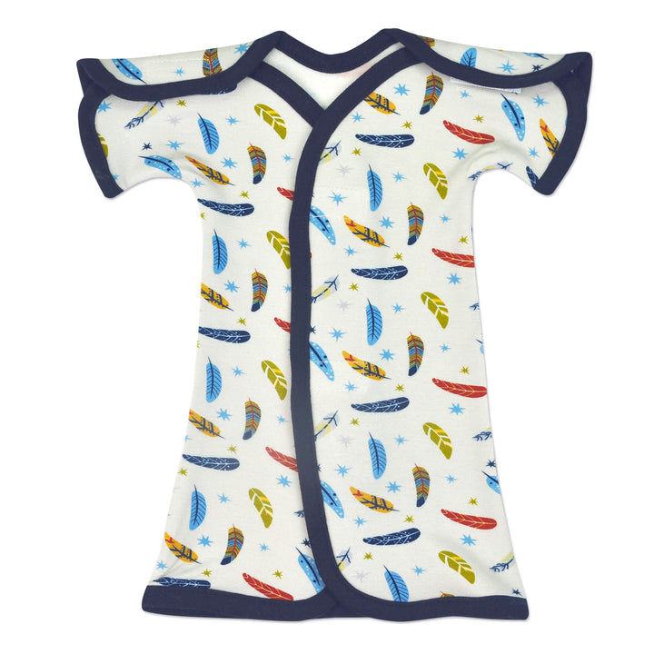 Navy Feathers Bamboo NICU Gown