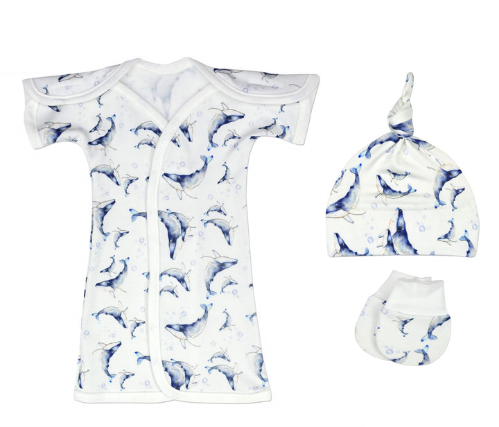 Whales Bamboo NICU Gown